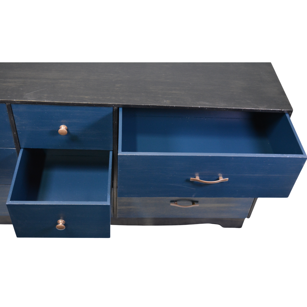 Black and Blue Nine-Drawer Dresser with Gold Hardware - Image 3