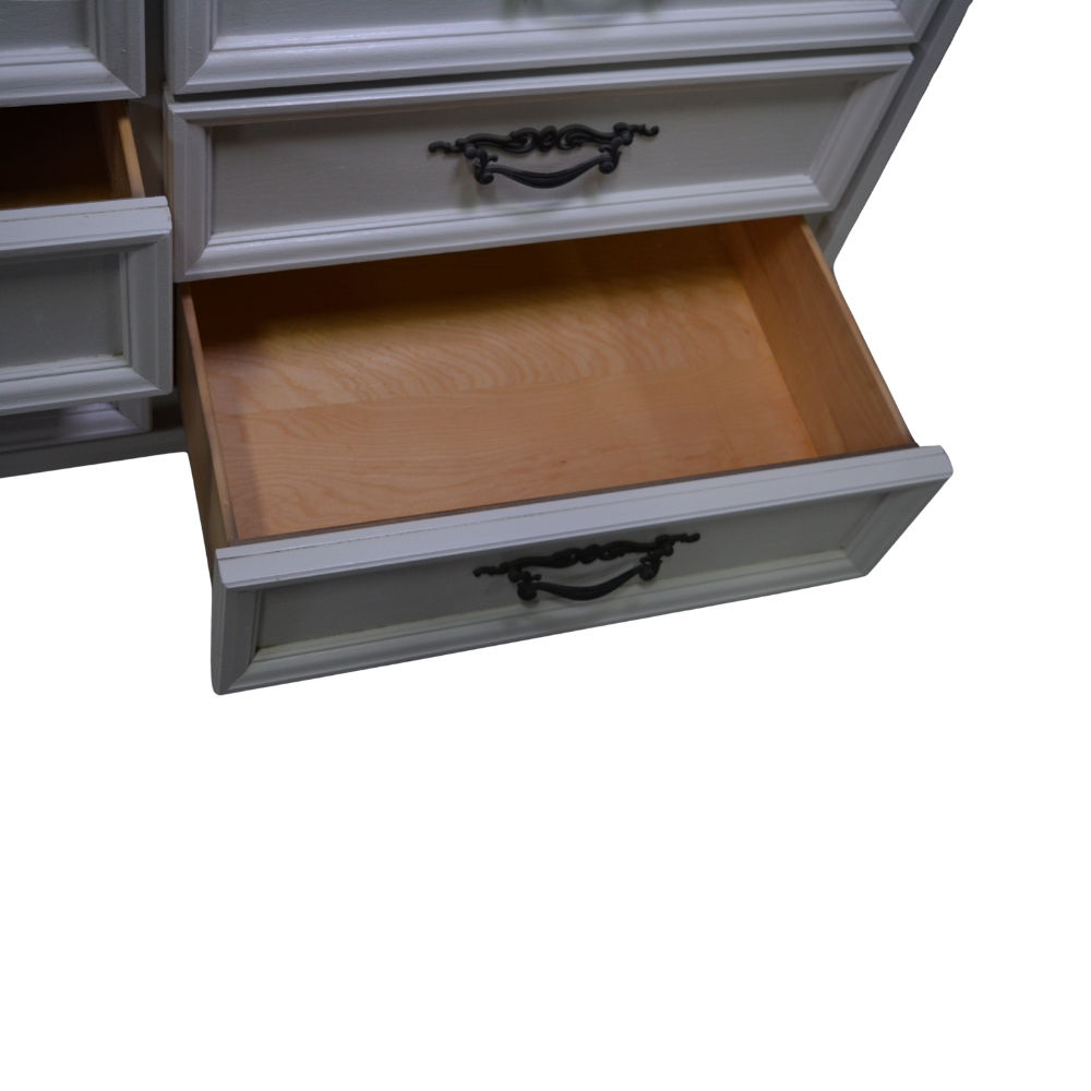 White Nine-Drawer Dresser with Black Top - Image 5