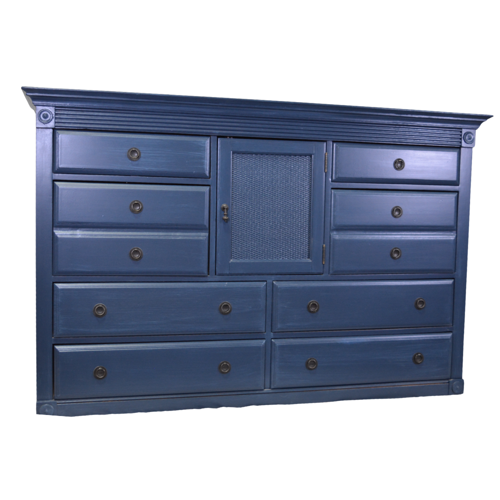 Dark Blue Solid Wood Dresser with Cabinet Door - Image 2