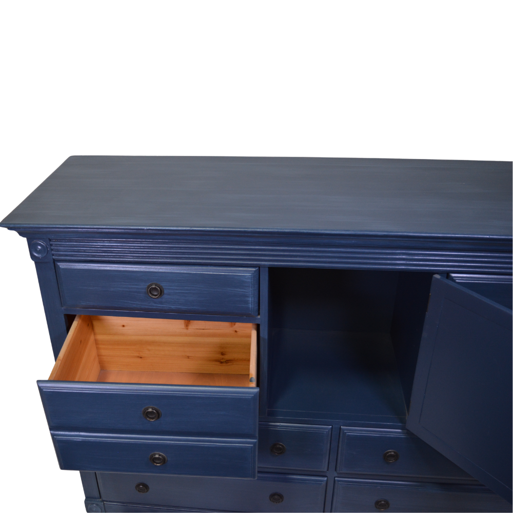 Dark Blue Solid Wood Dresser with Cabinet Door - Image 3
