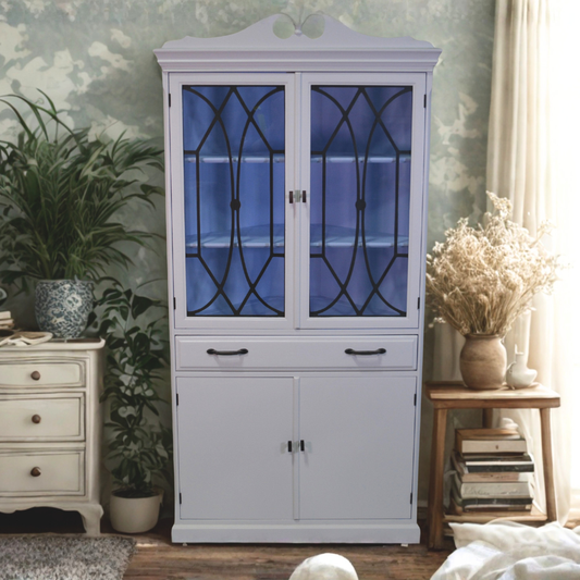 White Corner Display Cabinet with Glass Doors - Image 1