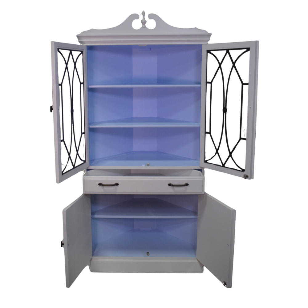 White Corner Display Cabinet with Glass Doors - Image 4