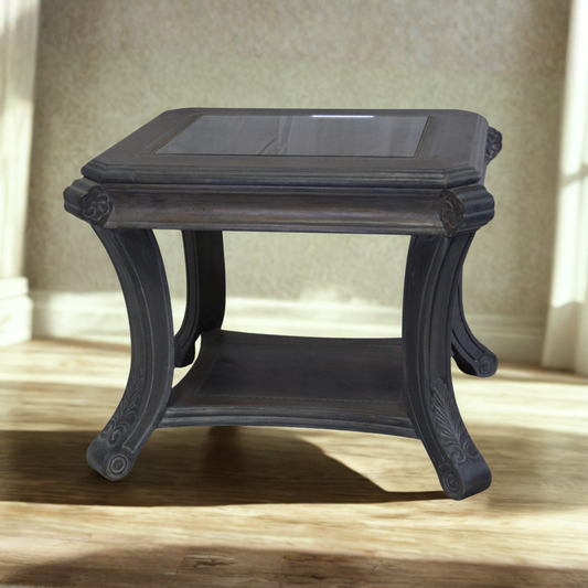 Stone Grey Side Table with Glass Top - Image 1