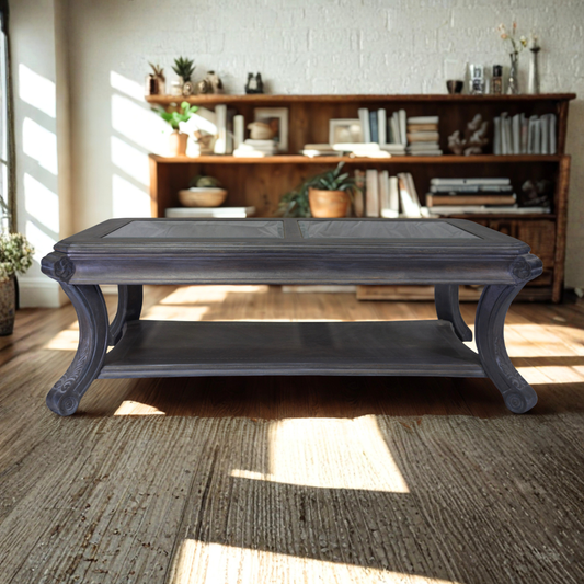 Stone Grey Coffee Table with Glass Inserts - Image 1