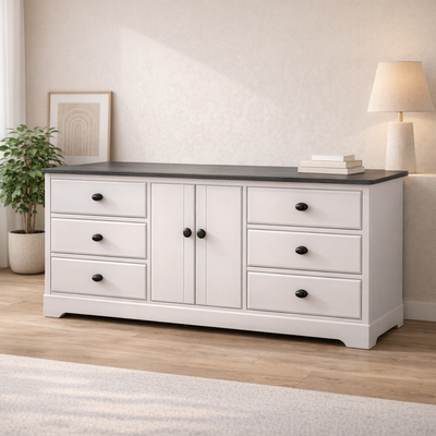 White Dresser with Black Handles - Image 1