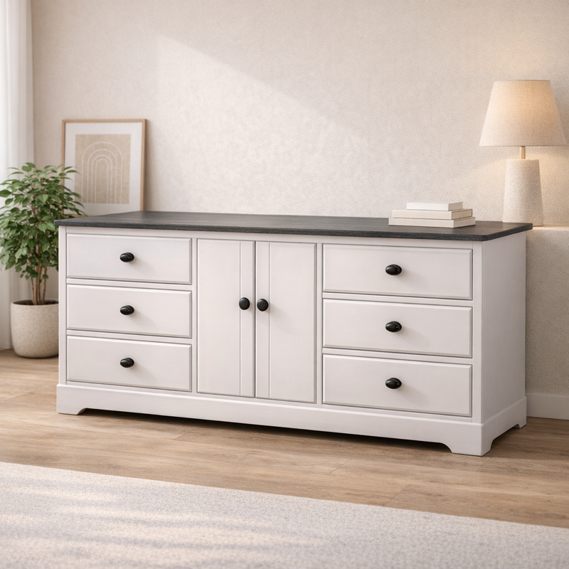 White Dresser with Black Handles - Image 1