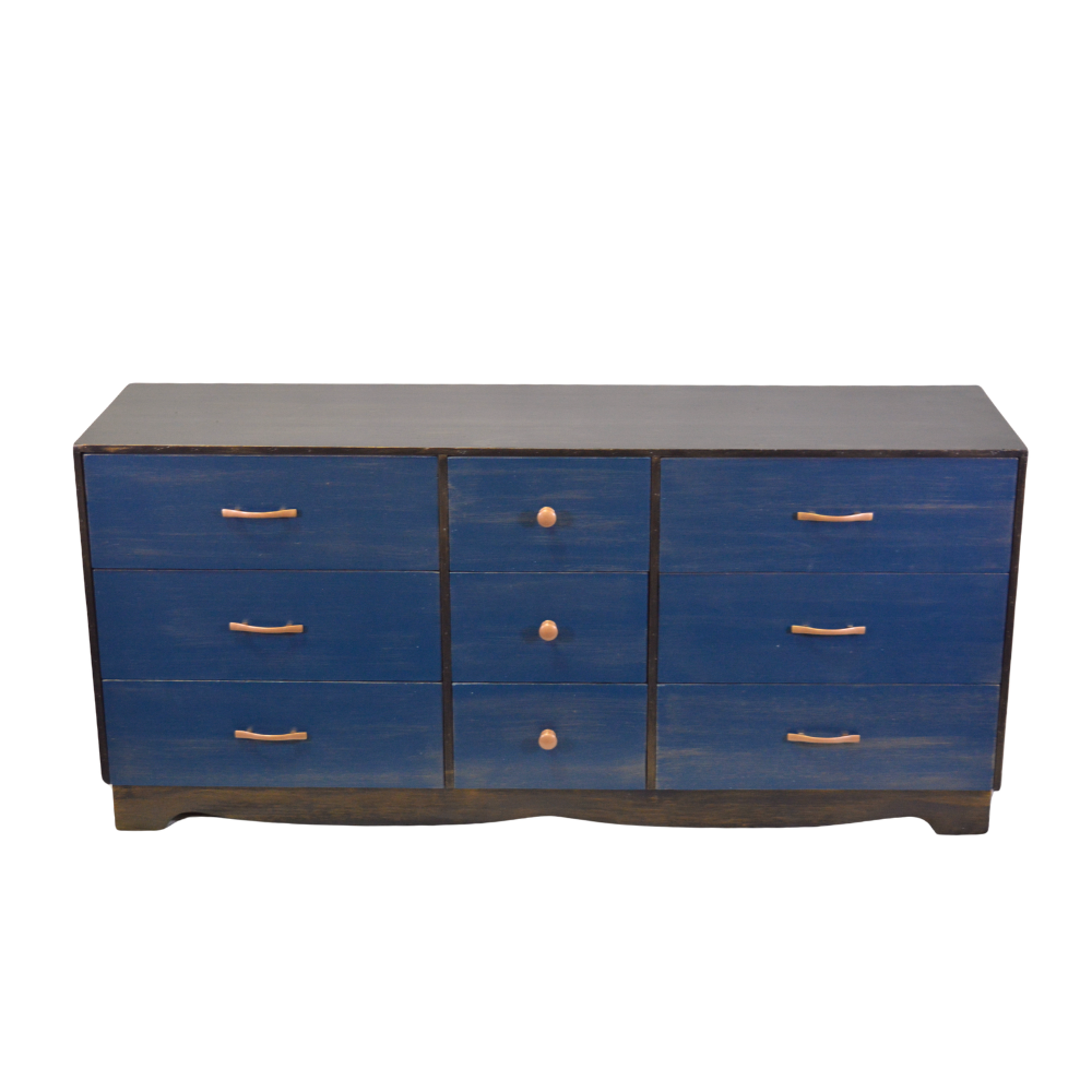 Black and Blue Nine-Drawer Dresser with Gold Hardware - Image 2