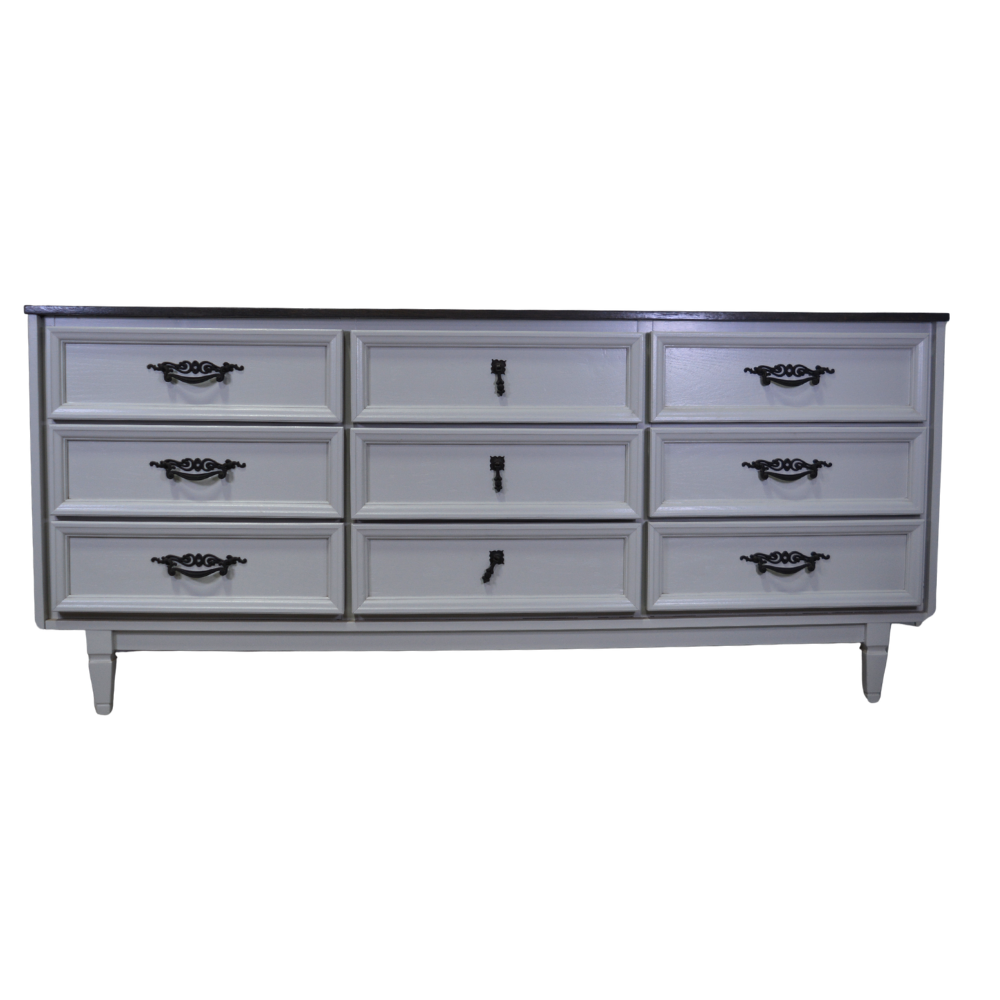 White Nine-Drawer Dresser with Black Top - Image 2