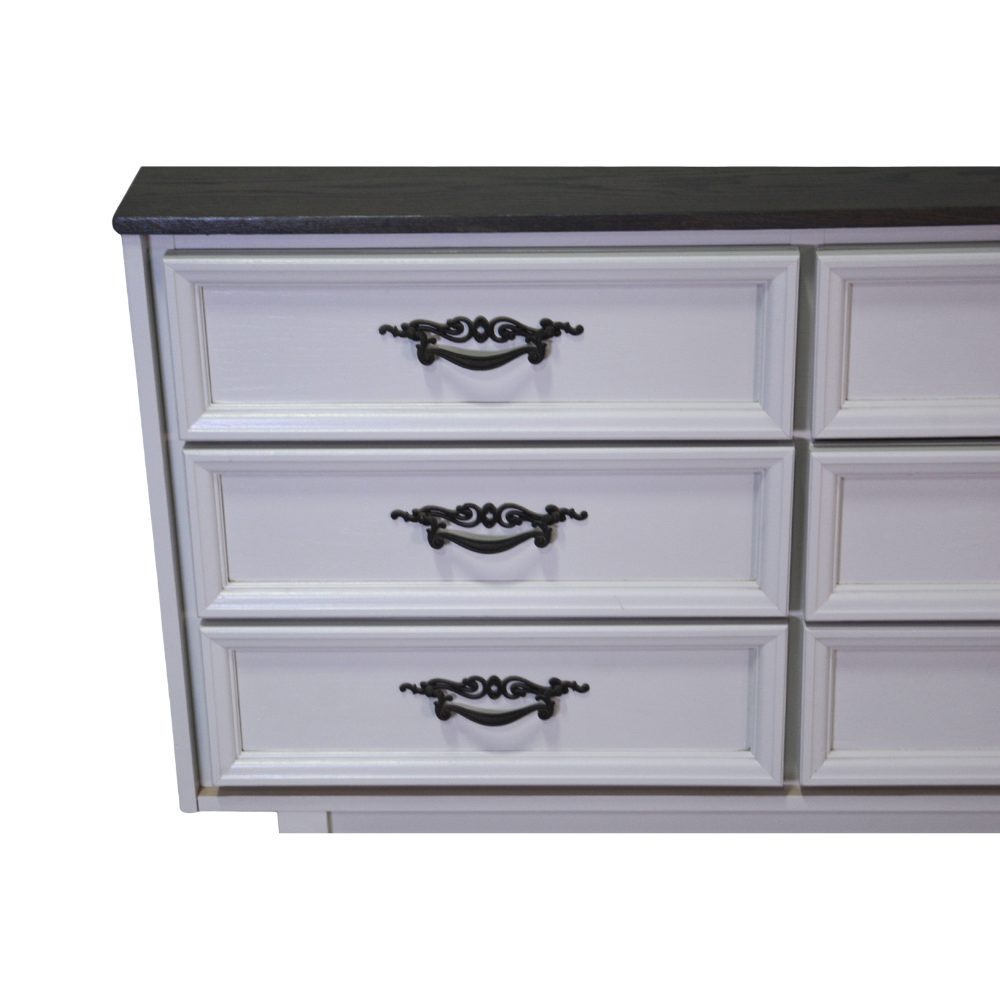 White Nine-Drawer Dresser with Black Top - Image 4