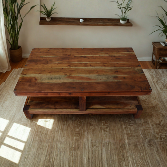Natural Wood Coffee Table with Storage Compartments