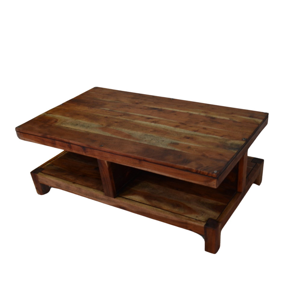 Natural Wood Coffee Table with Storage Compartments